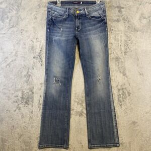Vigoss‎ Bootcut Jeans Sz 9 Blue Low Rise Stretch Embroidery Distressed Country